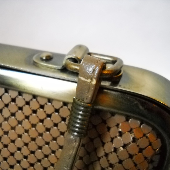 Brown Metal Mesh Purse Shoulder Bag Day Evening Unique Antique Brass Frame - Picture 6 of 8